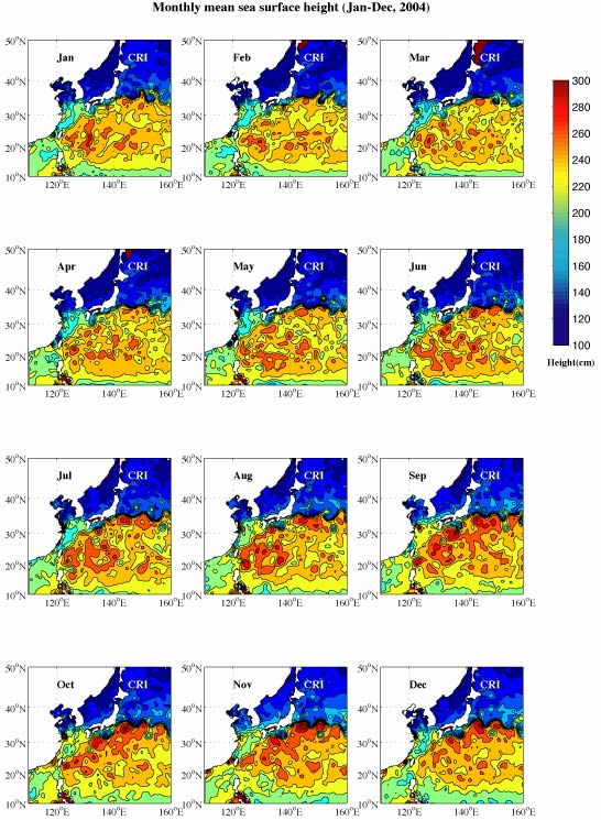 Monthly mean sea surface height 2004